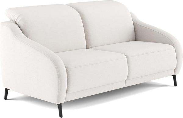 CAVADORE 2,5er-Sofa Blue / 2,5-Sitzer Couch im modernen Design mit zweifacher motorischer TV-Funktion Inkl. Kopfteilverstellung und mattschwarzen Metallfüßen / 172 x 93 x 104 / Flachgewebe, Weiß