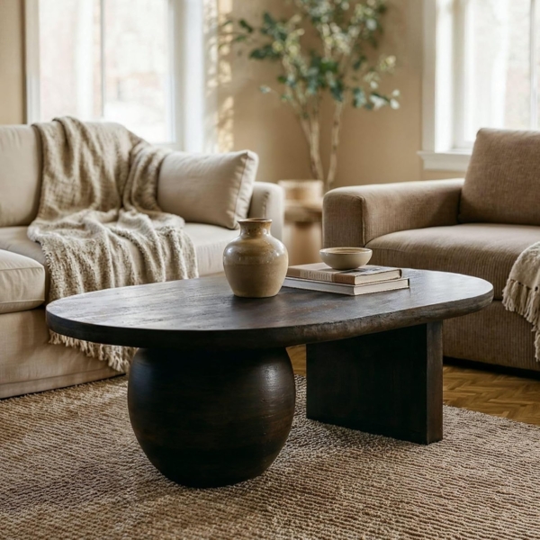 IDIMEX Couchtisch PERLA, Wohnzimmertisch aus massivem Mangoholz mit asymmetrischer Form Braun