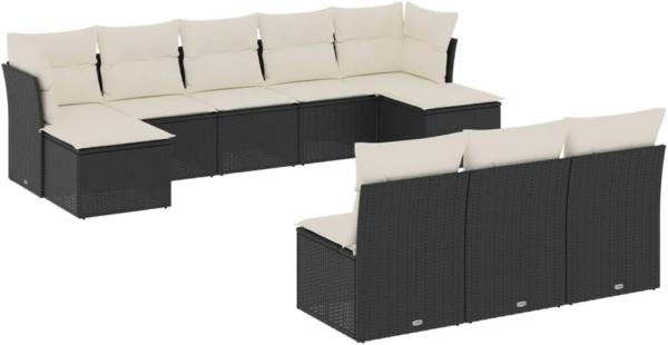 vidaXL 10-tlg. Garten-Sofagarnitur mit Kissen Schwarz Poly Rattan 3250125