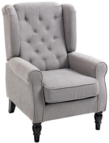 HOMCOM Sessel Einzelsessel, Akzentsessel mit Tufting Holzfüße (Ohrensessel, 1-St, Relaxsessel), für Wohnzimmer, Grau