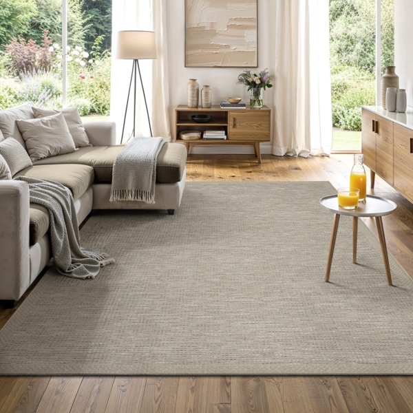 the carpet Calgary - robuster Teppich, Flachgewebe, modernes Design, ideal für Küche und Esszimmer, Vintage-Optik, Boho-Style, besonders flach, auch für den Außenbereich, Beige-Grau, 200x280 cm