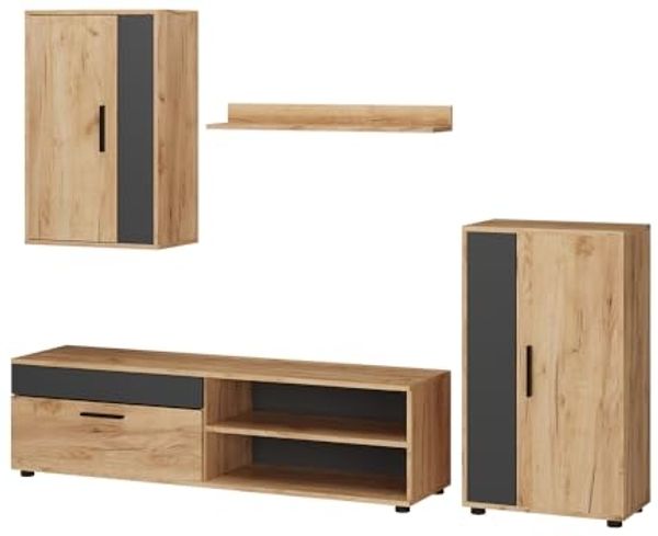 Wohnwand Berno Goldkraft Eiche set, 4 Teile Vicco