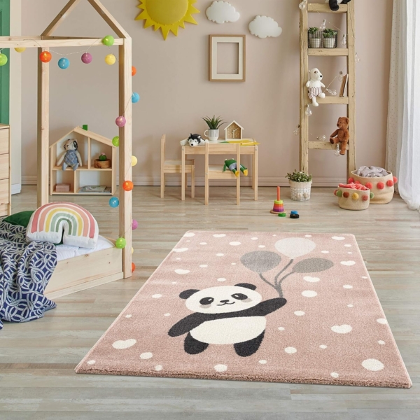 Jimri Kinderteppich Happy Friends Teppich für Kinderzimmer, Kinderteppich Bär Hase Panda, Läufer