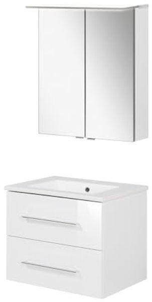 FACKELMANN B. PERFEKT Waschtisch Set mit Spiegelschrank 62 cm breit, Weiß, Waschbecken Keramik Weiß