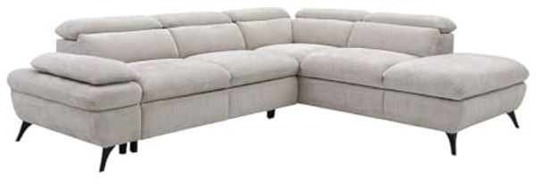 Vente-unique - Ecksofa mit Schlaffunktion - Ecke rechts - Strukturstoff - Beige - SURDELI