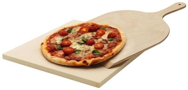 AEG Pizzastein A9OZPS1, Schamottstein, (Set, 3-St, Pizza Set bestehend aus Pizza Stein, Holzbrett, Schneidewerkzeug)