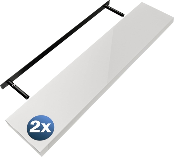 Casaria Wandregal mit Halterung, 2 Stück, MDF, Weiß / Hochglanz, 110 x 23 x 3,8cm
