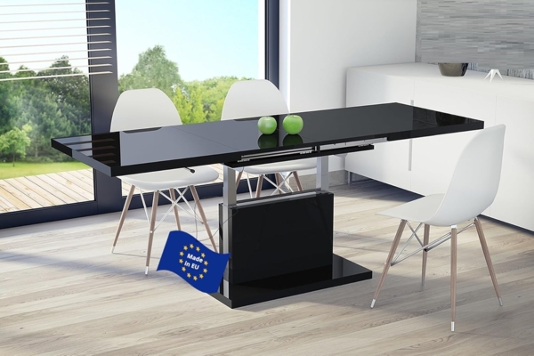 Design Couchtisch Tisch Aston Schwarz Hochglanz stufenlos höhenverstellbar ausziehbar 120 bis 200cm Esstisch