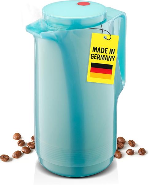 ROTPUNKT Isolierkanne 1,0 Liter Glaseinsatz I hochwertig I langlebig Ivoller Geschmack 760, 1 l, (shiny aquamarin), Glaskolben aus doppelwandigem Rosalin-Glas
