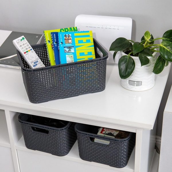 BranQ - Home essential Korb in Rattan Design 2er Set Grösse L 19l, Anthrazit, 2, 5901098046206 Bild 5