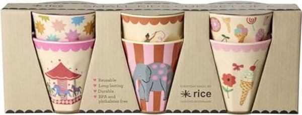 rice Kinderbecher Rice Melamin Becher 6er-SET Pink - Fun Fair Print 160ml, Melamin
