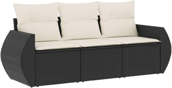 vidaXL 3-tlg. Garten-Sofagarnitur mit Kissen Schwarz Poly Rattan 3221055