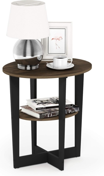 Furinno Jaya Oval Beistelltisch, Holz, Columbia Walnuss/Schwarz, 1-Pack Bild 1