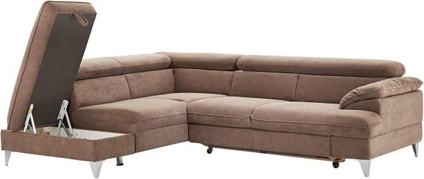 Mivano Schlafsofa David / Moderne Eckcouch mit verstellbaren Kopfstützen, Schlaffunktion und Stauraum / 256 x 71 x 208 / Mikrofaser-Bezug, Hellbraun Bild 4