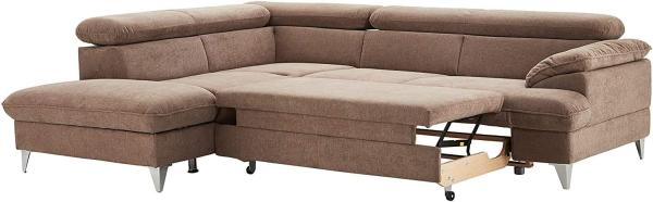Mivano Schlafsofa David / Moderne Eckcouch mit verstellbaren Kopfstützen, Schlaffunktion und Stauraum / 256 x 71 x 208 / Mikrofaser-Bezug, Hellbraun Bild 3
