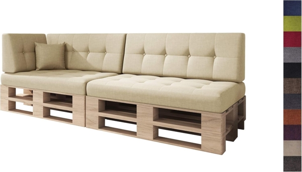 sunnypillow Palettenkissen Kaltschaum Palettenauflage Palettenpolster Palettensofa Sitzkissen Rückenlehne gesteppt 6er Set Ecru