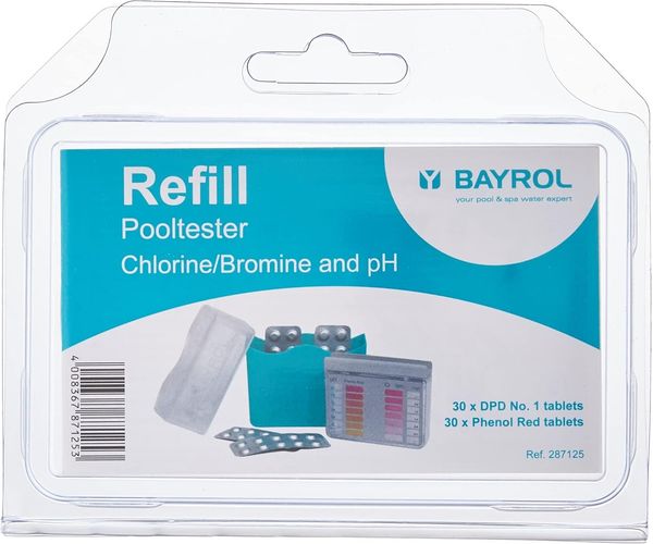 BAYROL 287125 Tabletten Nachfüllpackung für manuellen Pooltester pH/CloderpH/Br-2x30TablettenPhenolRedundDPDNo. 1-pH-WertundfreiesChloroderBrom