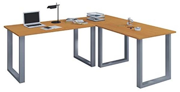 VCM Eck-Schreibtisch Lona 190 x 130 x 50 U-Füße Buche/Silber