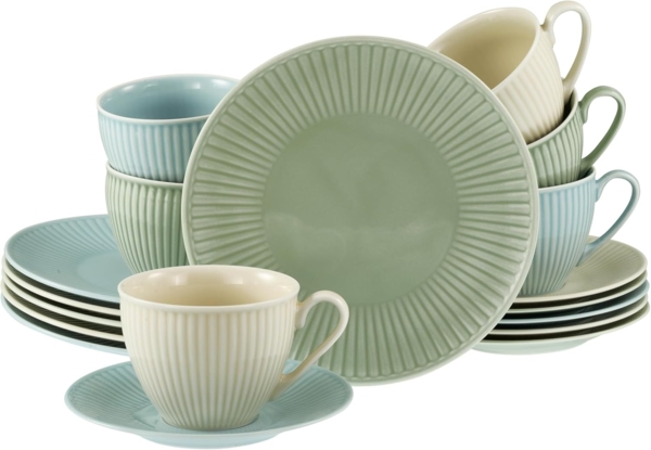 CreaTable Kaffeeservice Valencia Pastell Kaffeeservice 18-tlg (18-tlg), Porzellan
