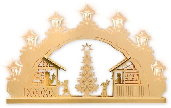 Weigla LED Schwibbogen Weihnachtsmarkt, Lichterbogen aus Holz, NATUR, Made in Germany (1-tlg), Erzgebirge garantiert, Weihnachtsdeko Innen, Weihnachtsbeleuchtung