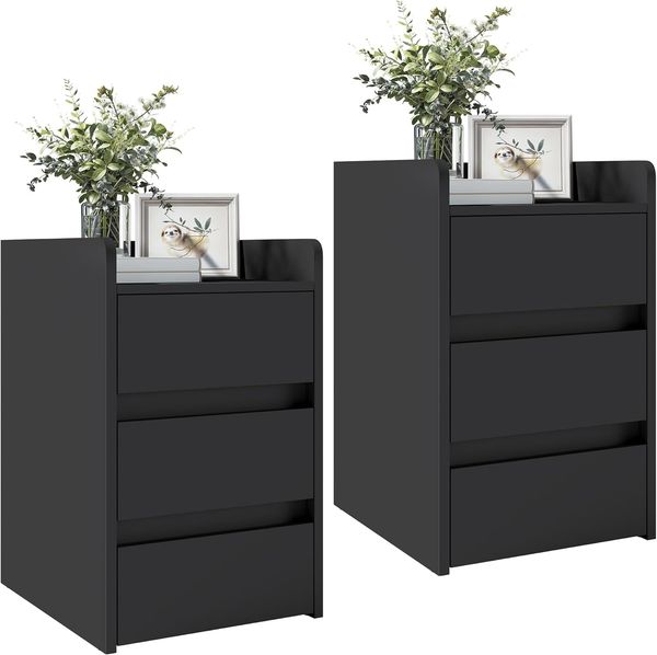 YITAHOME 2er-Set Nachttische mit 3 Schubladen, Moderner Nachttisch, Wasserfester Nachttisch mit Stauraum für Wohnzimmer und Schlafzimmer, 35 x 40 x 59 cm (Schwarz)