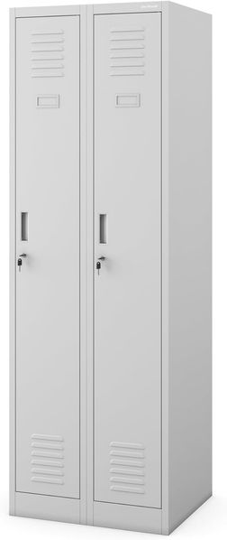 Jan Nowak Spind Schrank, Kleiderschrank, Metallschrank, Schließfachschrank | 2 Abteile mit Kleiderstange, Lüftungsschlitze, Trennwände, 4 Kleiderhaken pro Abteil | 180 x 60 x 50 cm, Grau