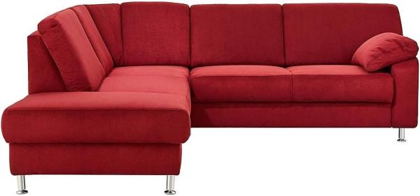 Cavadore Ecksofa Belfast mit Federkern / Eckcouch mit Vorziehsitz und Bettkasten im modernen Design, Mikrofaser rot, 243 x 88 x 218 cm