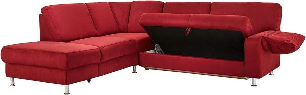 Cavadore Ecksofa Belfast mit Federkern / Eckcouch mit Vorziehsitz und Bettkasten im modernen Design, Mikrofaser rot, 243 x 88 x 218 cm Bild 6