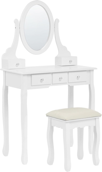 Schminktisch mit ovalem Spiegel Hocker 5 Schubladen weiß GALAXIE