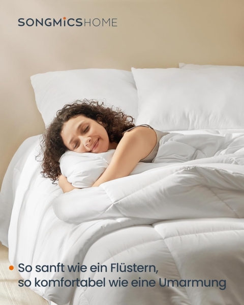 Songmics HOME Bettdecke, 2-in-1, 200x200 cm, 150 GSM Sommerdecke, 350 GSM Winterdecke, 500 GSM ganzjährige Decke, 4 Jahreszeiten, wolkenweiß Bild 2