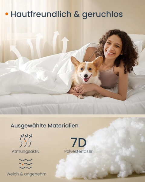 Songmics HOME Bettdecke, 2-in-1, 200x200 cm, 150 GSM Sommerdecke, 350 GSM Winterdecke, 500 GSM ganzjährige Decke, 4 Jahreszeiten, wolkenweiß Bild 4