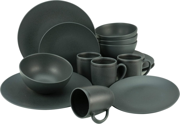 CreaTable 23145 Kombiservice Soft Touch Black für 4 Personen, Steinzeug, schwarz (1 Set, 16-teilig)