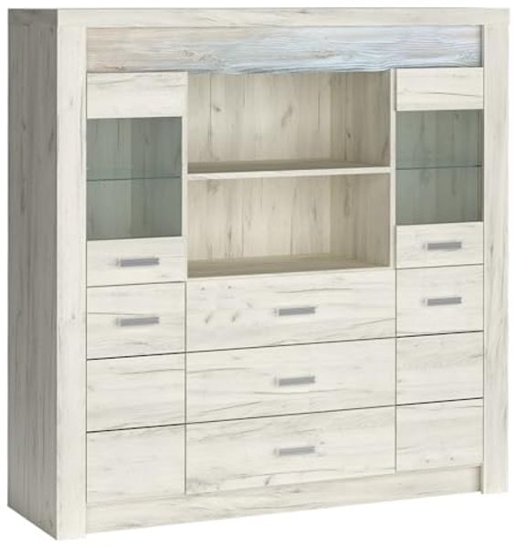 Lomadox Highboard INGENIO-161, Kommode Hochkommode Sideboard Anrichte modern in Esche weiß