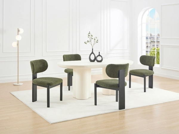 Vente-unique - Stuhl 6er-Set - Bouclé-Stoff & Kautschukholz -Schwarz & Khaki - WILANA Bild 2