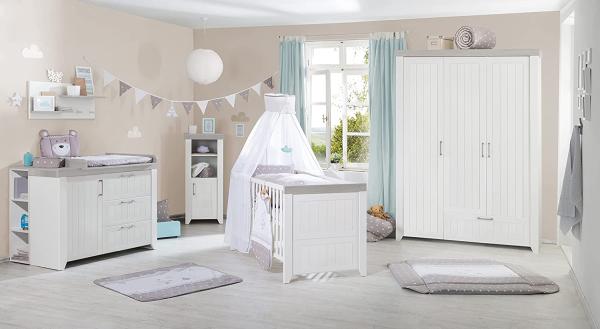 roba Kinderzimmerset 'Wilma' 3-teilig - Bett 70 x 140 - Wickelkommode - Kleiderschrank 3-türig - Weiß