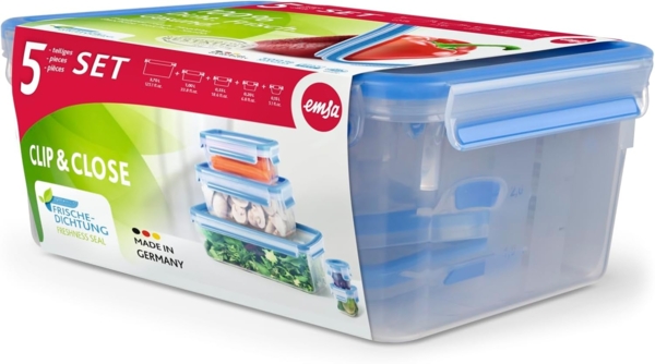 EMSA 'CLIP & CLOSE' Frischhaltedosen 5er- Set, Polypropylen Blau Transparent Bild 7