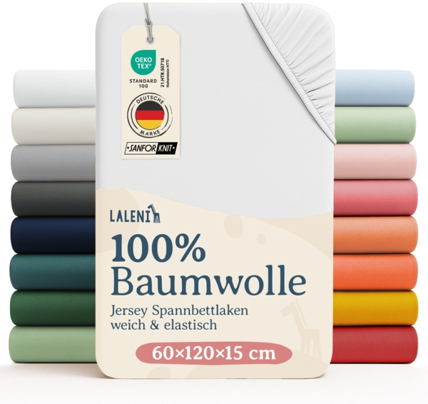 Laleni 2er-Set Jersey Spannbettlaken Babybett Kinderbett 60x120 cm - Oeko-Tex Zertifiziert, 100% Baumwolle, atmungsaktives Spannbetttuch Baby, 135 g/m², weiß Bild 1