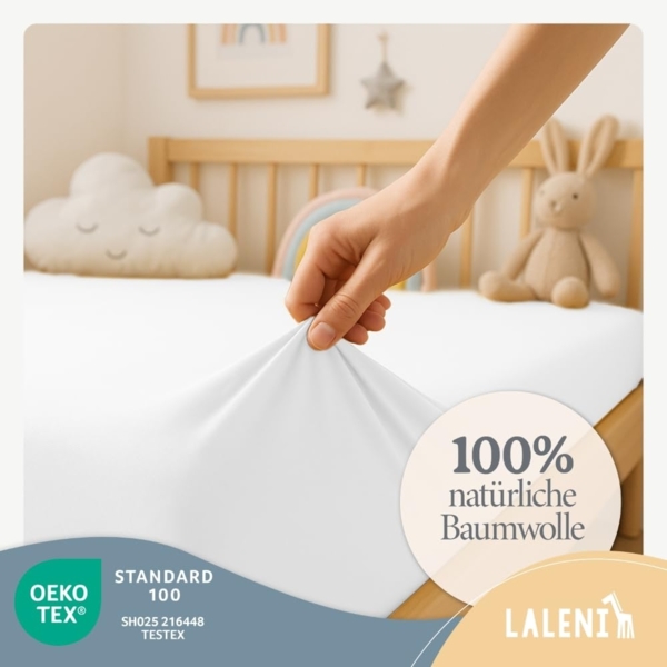 Laleni 2er-Set Jersey Spannbettlaken Babybett Kinderbett 60x120 cm - Oeko-Tex Zertifiziert, 100% Baumwolle, atmungsaktives Spannbetttuch Baby, 135 g/m², weiß Bild 3