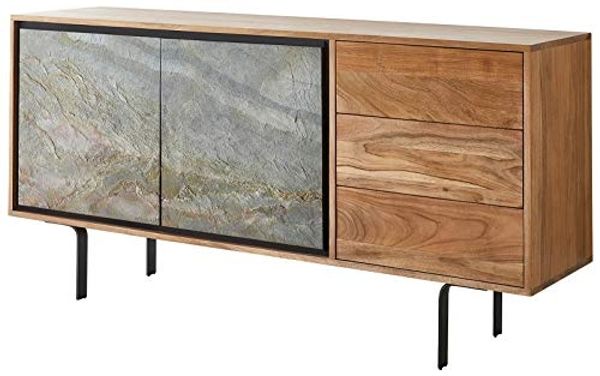 Kommode Juwelo 150 x 40 x 75 Akazie Natur Stein Beine Schwarz