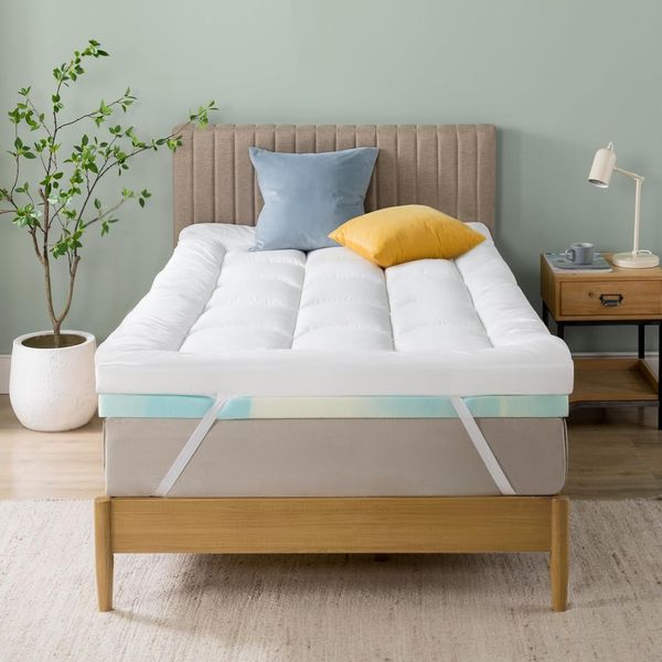 Zinus Matratzen Topper 90x200 cm, 10 cm offenzelliger Memory-Schaum, mittlere Festigkeit, weicher atmungsaktiver Bezug, maschinenwaschbarer Bezug