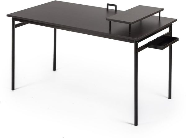 ZINUS Tresa 140x75 cm Schwarzer Metallschreibtisch mit Ablage und Bildschirmaufsatz | Arbeitsplatz mit espressofarbenem Finish | Computertisch | Einfache Montage