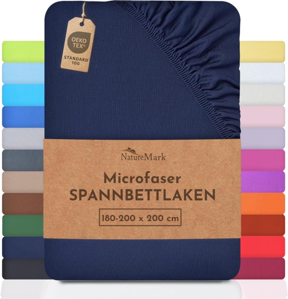 NatureMark - Mikrofaser SPANNBETTLAKEN zum Sparpreis! viele Größen und Farben Markenware (180x200-200x200 cm, Navy blau)