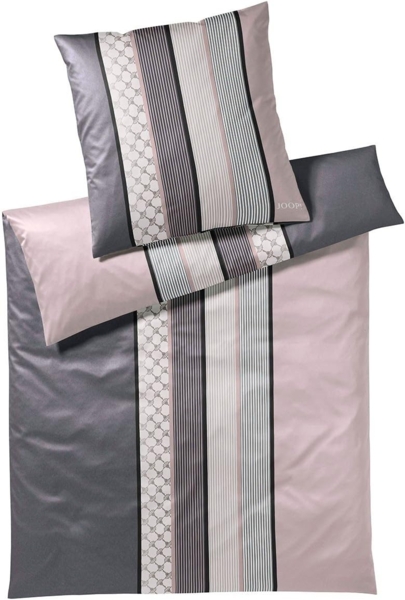 JOOP 'Cornflower Stripe' Bettwäsche, Baumwolle, Rose, 155x200 cm + 80x80 cm