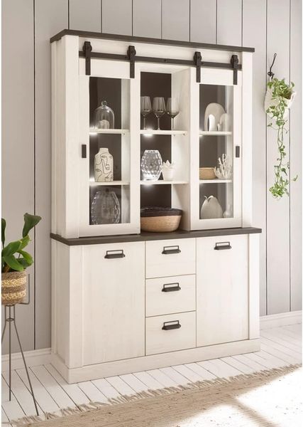 Lomadox Buffet SHELTON-61 Pinie weiß Nb. mit anthrazit 133/201/38 cm
