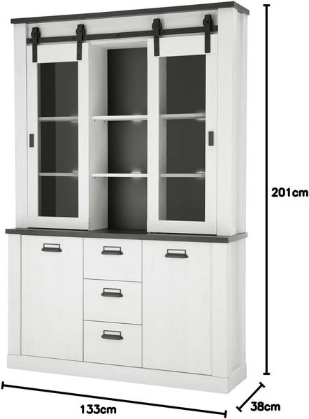 Lomadox Buffet SHELTON-61 Pinie weiß Nb. mit anthrazit 133/201/38 cm Bild 2