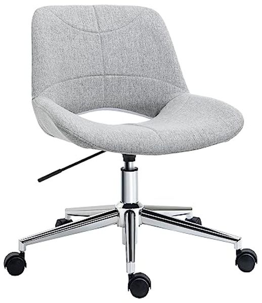 HOMCOM Schreibtischstuhl höhenverstellbarer Drehstuhl, Computerstuhl mit Leinenoptik (Bürostuhl, 1 St), Hellgrau 49 x 56,5 x 73-82,5cm