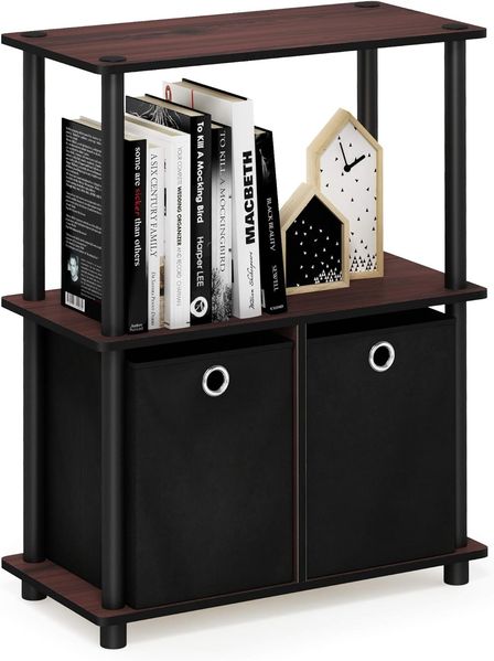 Furinno Mehrzweckregal-Regal mit 3 Ebenen und 2 Einschüben, holz, Dunkle Kirsche/Schwarz, 29. 46x29. 46x75. 57 cm