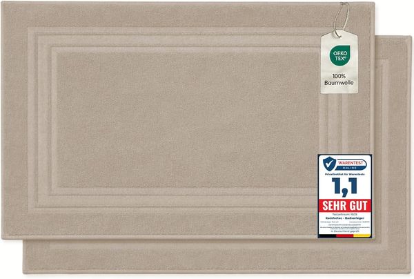 Komfortec Badematte Badvorleger aus 100% Baumwolle, 50x70 cm Duschvorleger, Waschbar Duschmatte, Frottee, Rechteckig, 600 g/m², 2er Set, Saugfähig & Schnelltrocknend