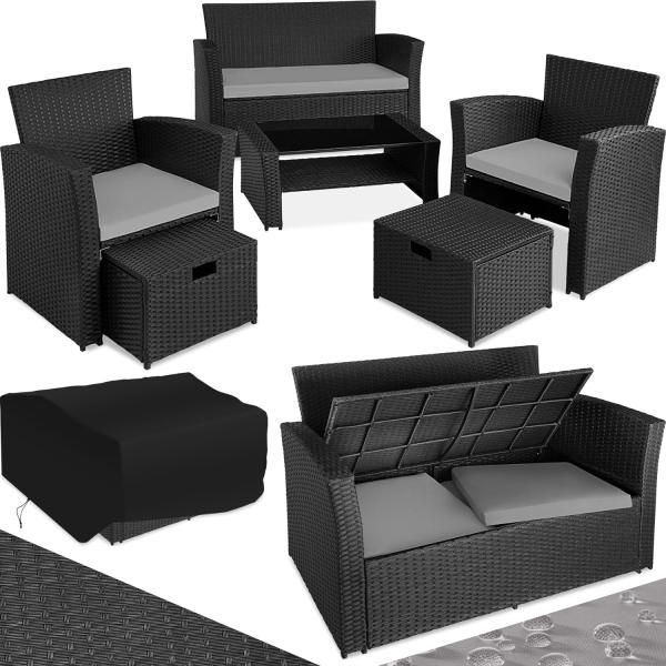 tectake Sitzgruppe Rattan Sitzgruppe, (Set, 6-tlg), für 4 bis 6 Personen