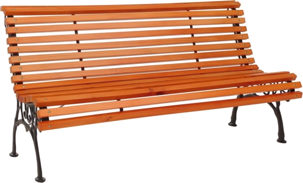 Gartenbank HWC-O24, Sitzbank Parkbank Holzbank 3-Sitzer, Gusseisen Holz Kiefer, 160cm ~ teak